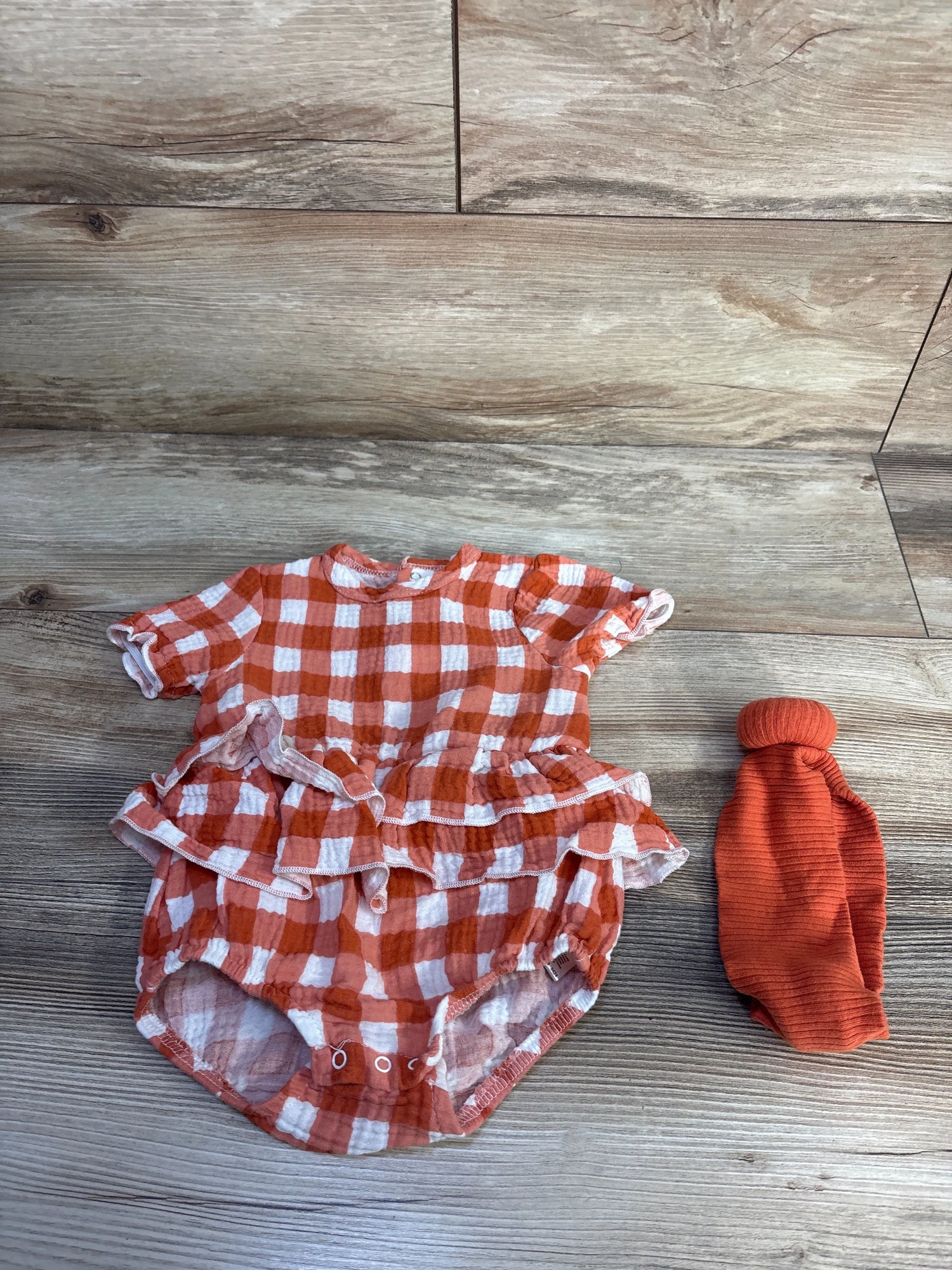 RZ by Rachel Zoe 2pc Gauze Skirted Bubble Romper & Headband Set Orange sz 3/6m
