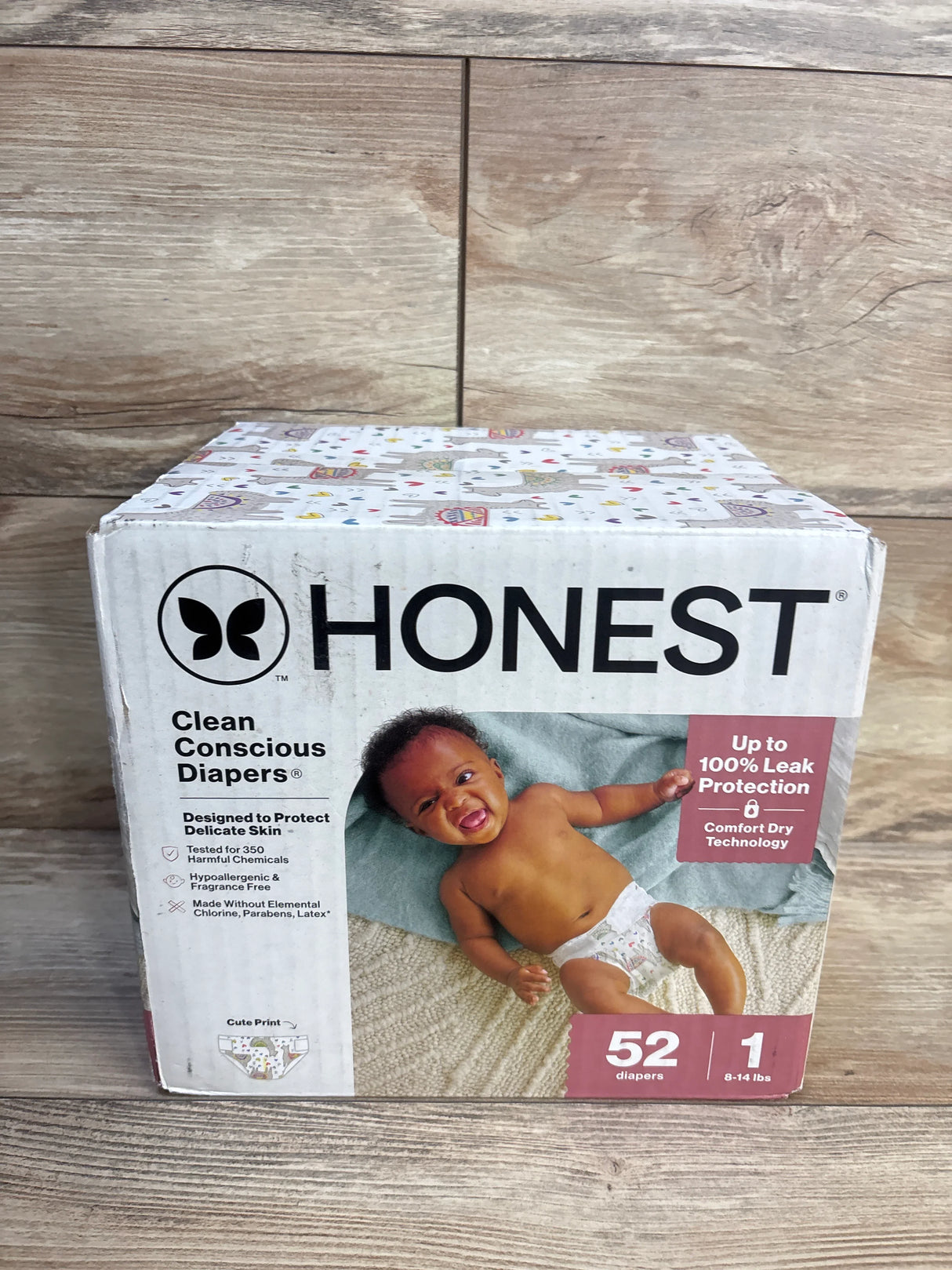 Honest Clean Conscious Diapers Size 1, 52 count, for babies 8-14 lbs, leak protection, hypoallergenic