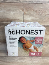 Honest Clean Conscious Diapers Size 1, 52 count, for babies 8-14 lbs, leak protection, hypoallergenic