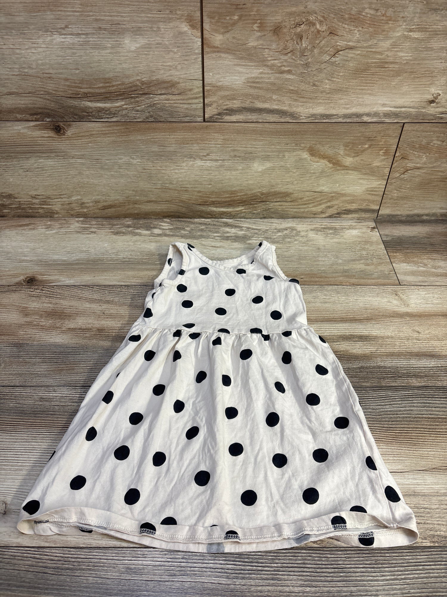 H&M Polka Dot Print Cotton Sleeveless Dress Beige sz 3/4T