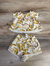 Old Navy 2pc Banana Print Scallop-Trim Top & Shorts White sz 3-6m