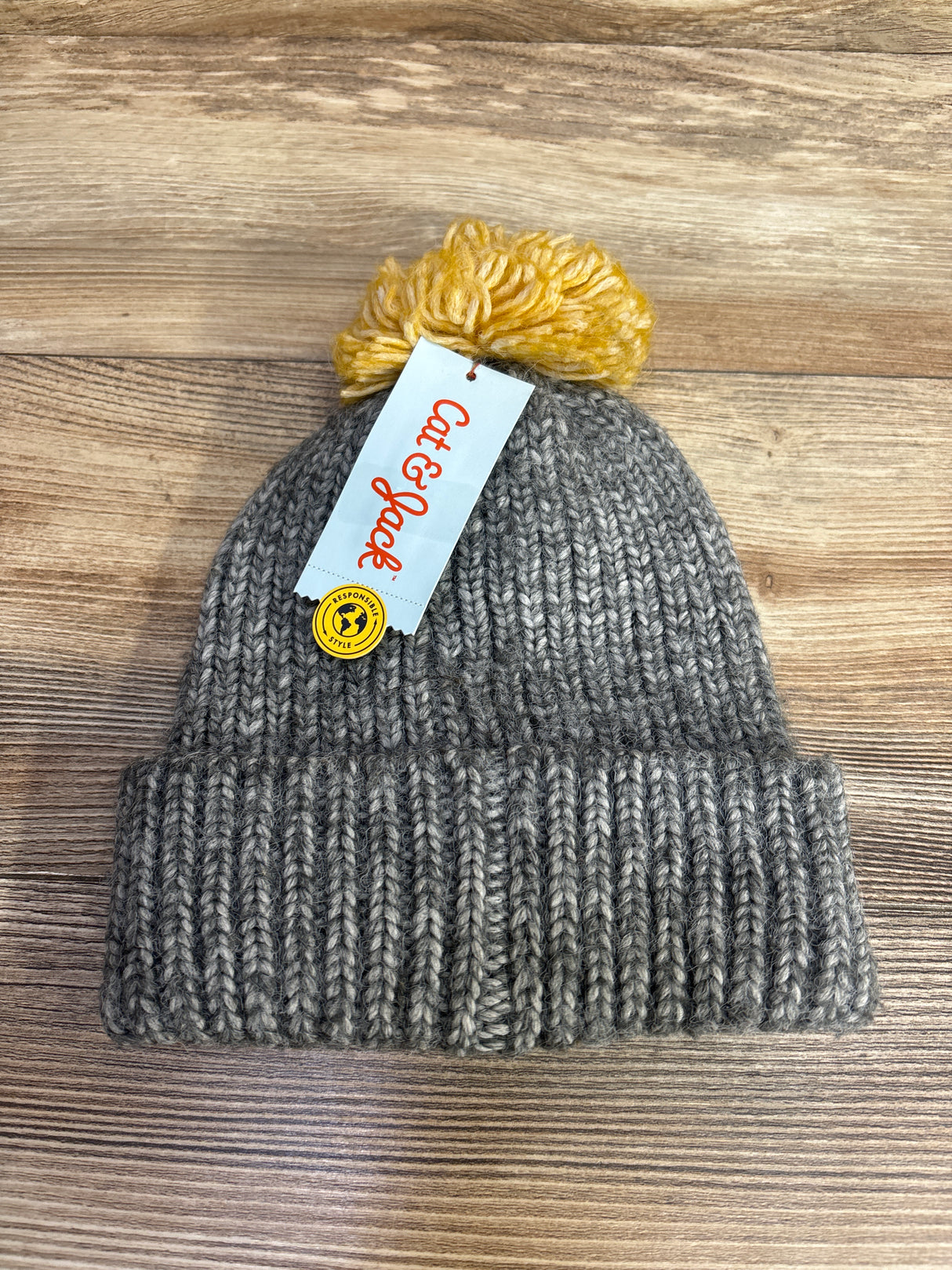 NEW Cat & Jack Knit Beanie w/ Pom Pom Grey sz 2T-5T