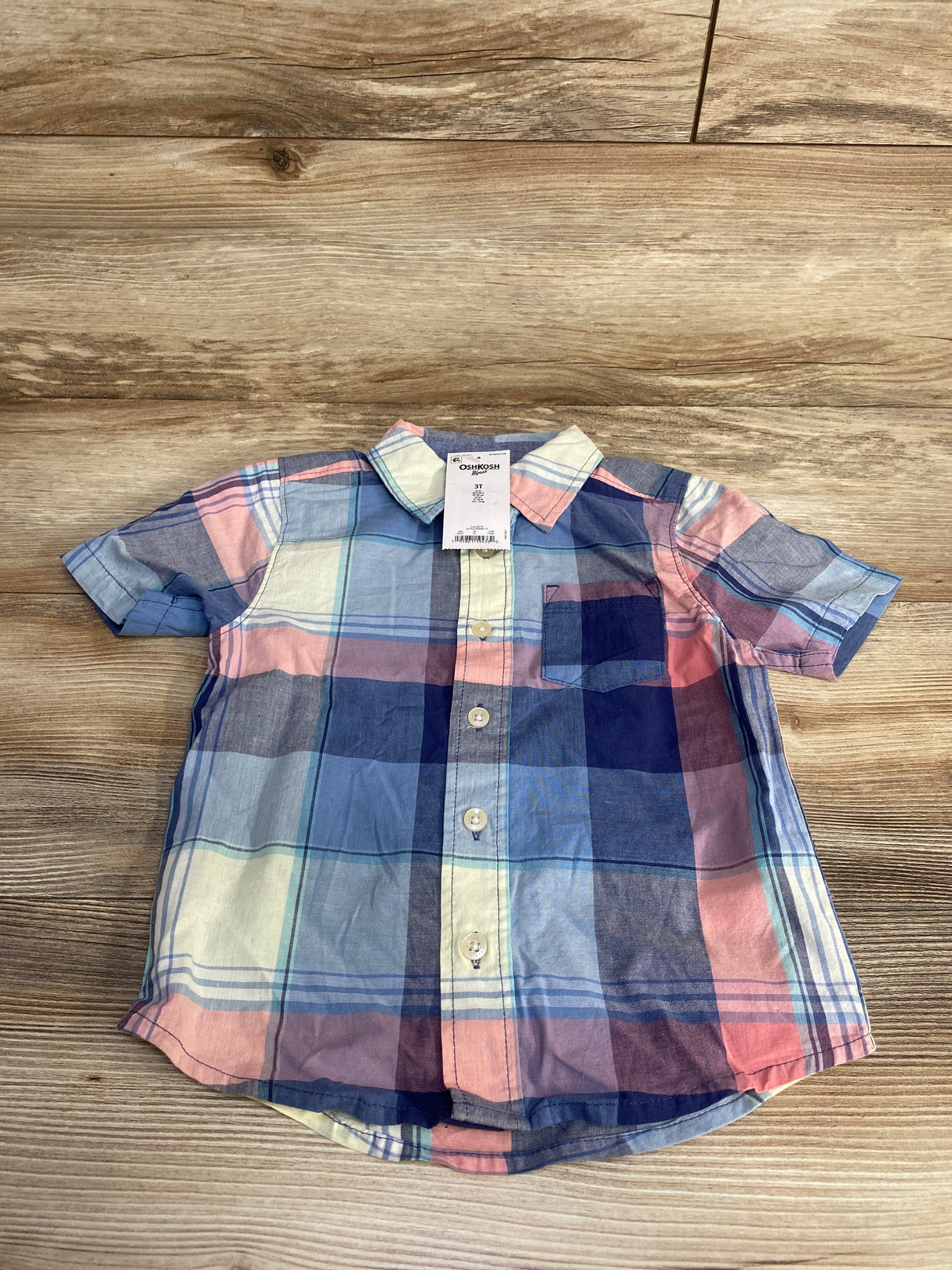 NEW Oshkosh Plaid Button Up Shirt Blue sz 3T