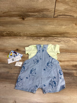 NEW Bluey 2pc Shirt & Chambray Shortalls Set Green sz Newborn
