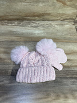 NEW Toby & Me 2pc Pom Pom Beanie & Mittens Set Pink sz 6-12m