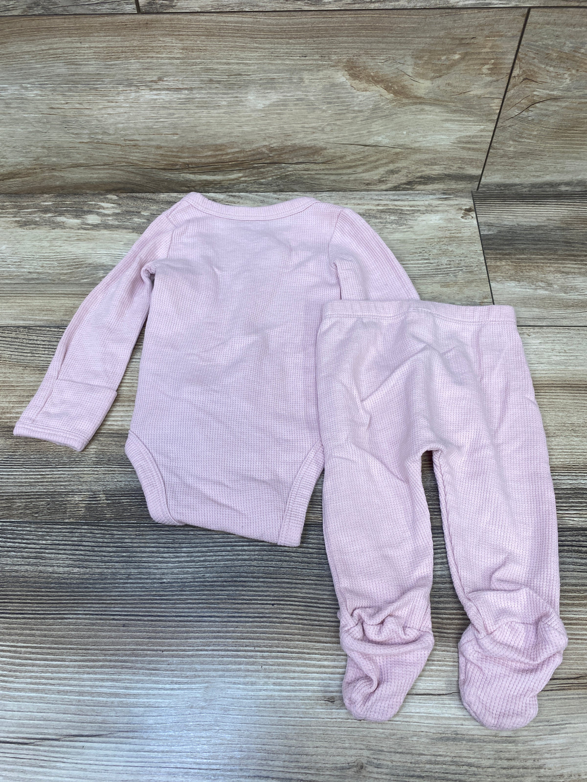 Just One You 2pc Waffle Knit Kimono Bodysuit & Footed Pants Pink sz 3m