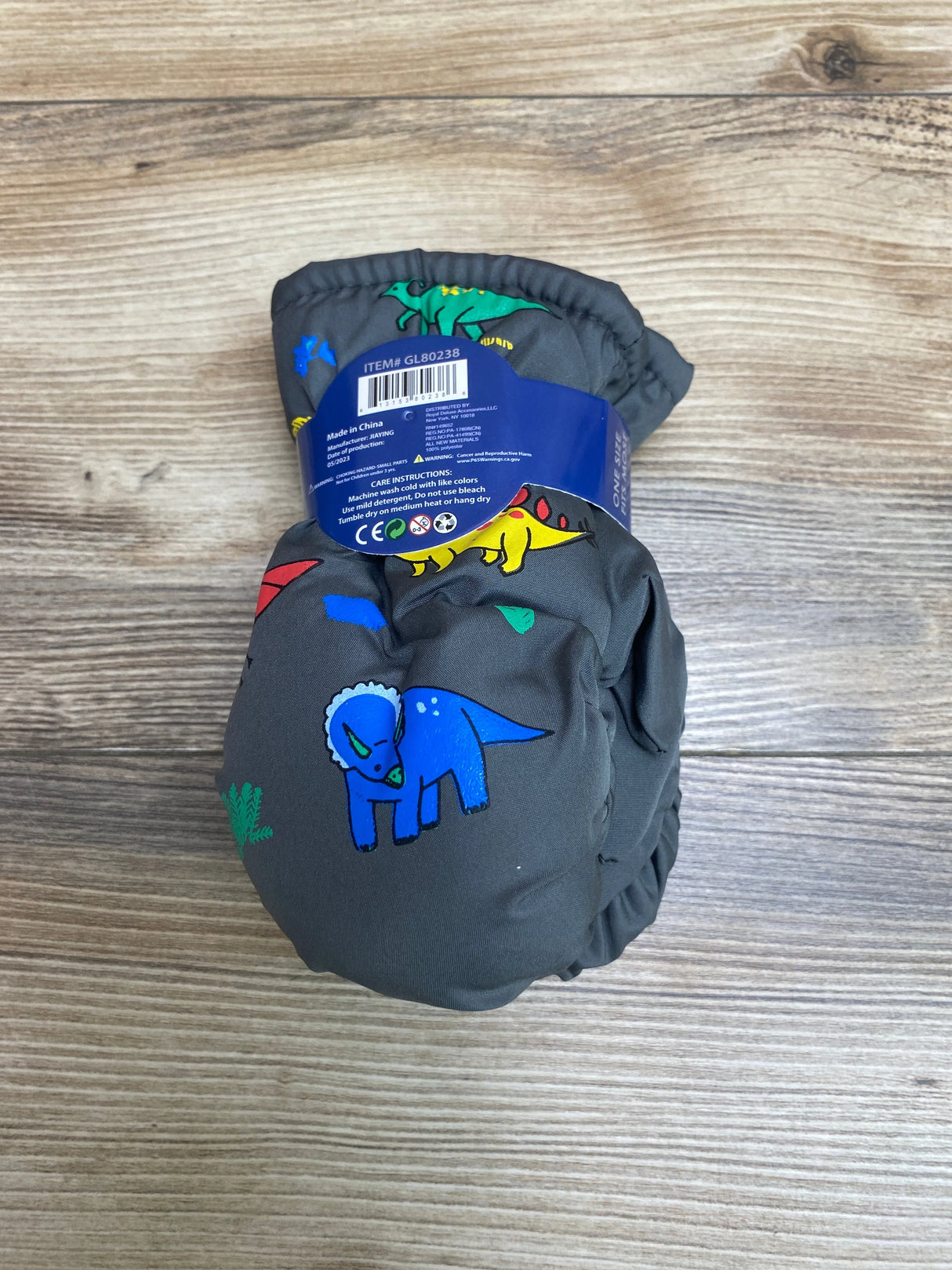 NEW ThermaWear Kid's Ski Dinosaur Charcoal Mittens OSFM (1-3Y)