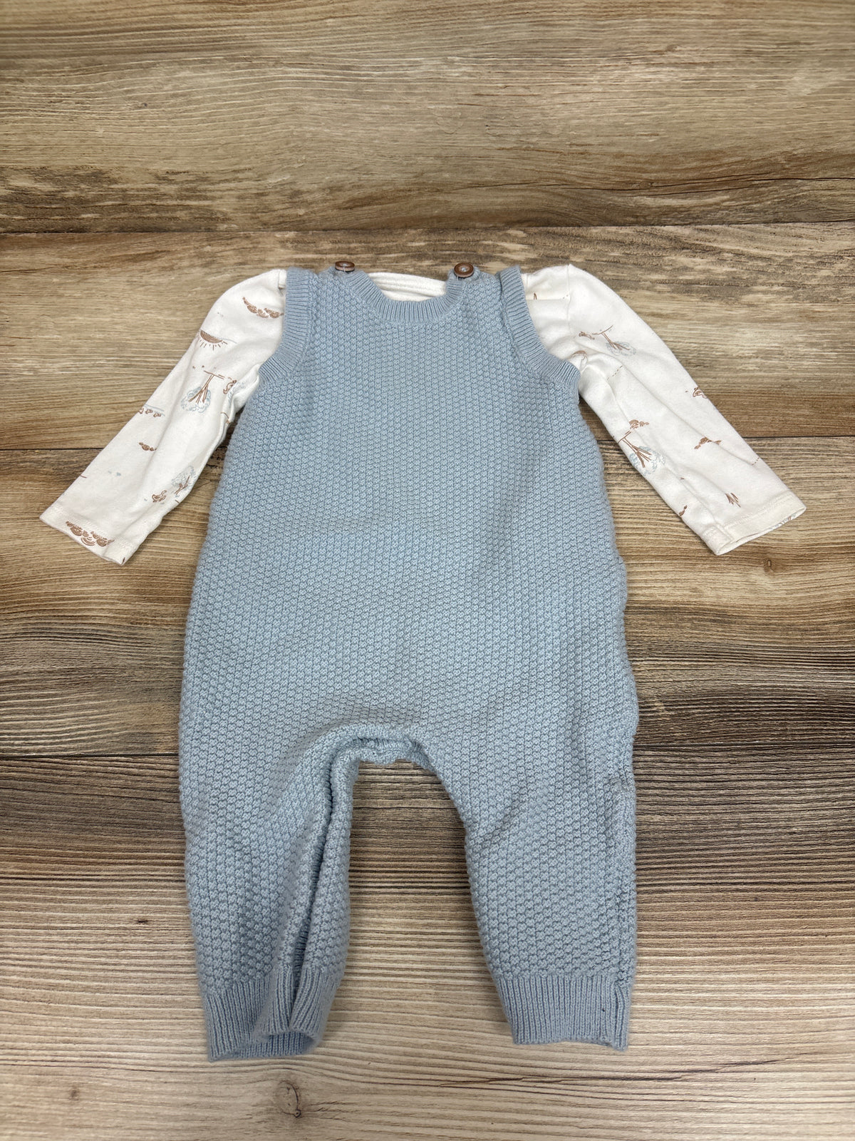 Just One You 2pc Long Sleeve Shirt & Knit Overalls Set White sz 6m