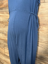 Isabel Maternity Knot Sleeve Tank Jumpsuit Blue sz Medium