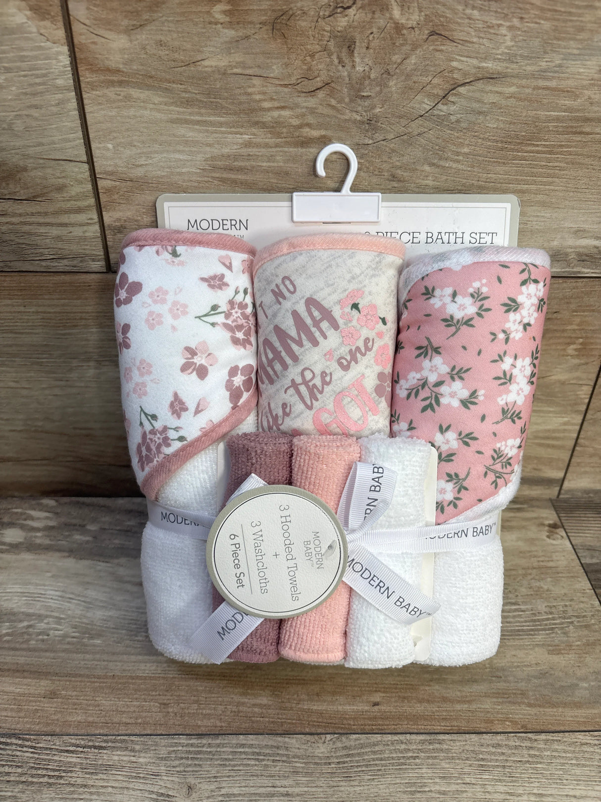 NEW Modern Baby 6pc Hooded Towel & Washcloth Set Pink