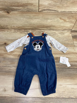 NEW Disney Baby 2pc Mickey Mouse Cord Overalls & Shirt Set Grey sz 3-6m