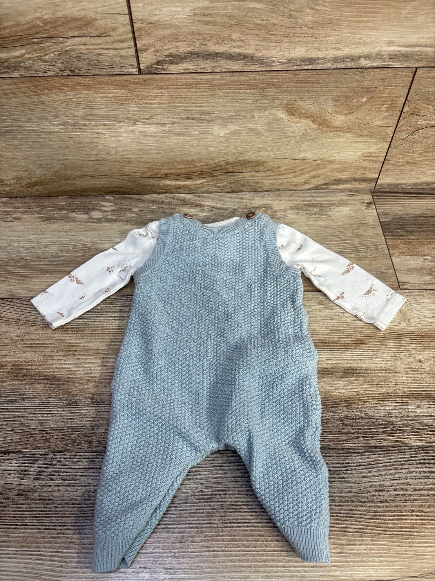 Just One You 2pc Long Sleeve Shirt & Knit Overalls Set White sz 3m