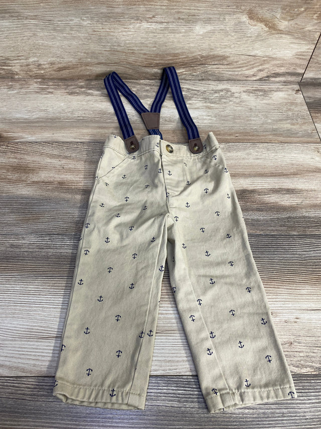 Just One You Anchor Print Suspender Pants Tan sz 12m - Me n Mommy To Be