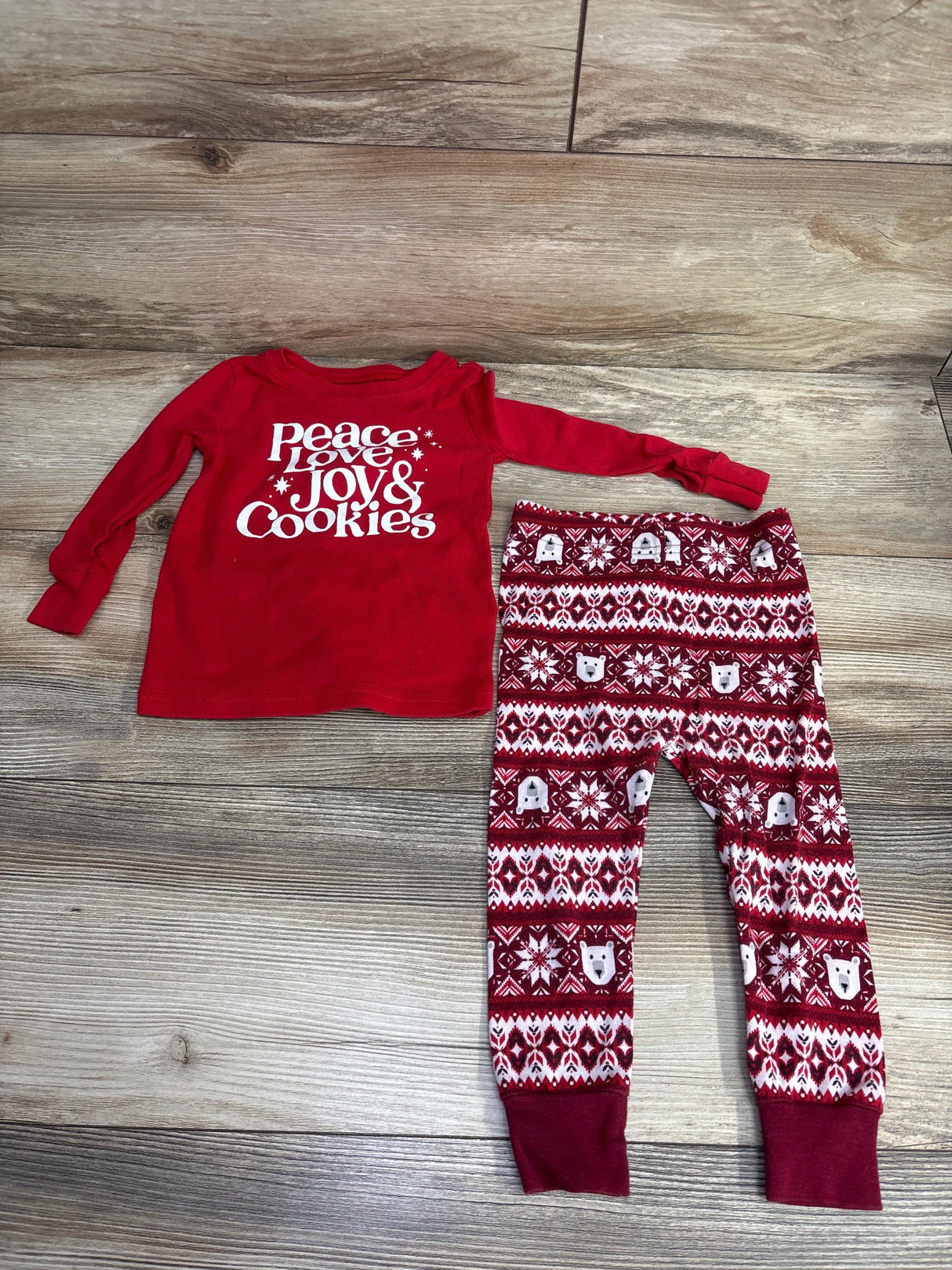 Old Navy 2pc Peace Love & Joy Pajama Set Red sz 18-24m