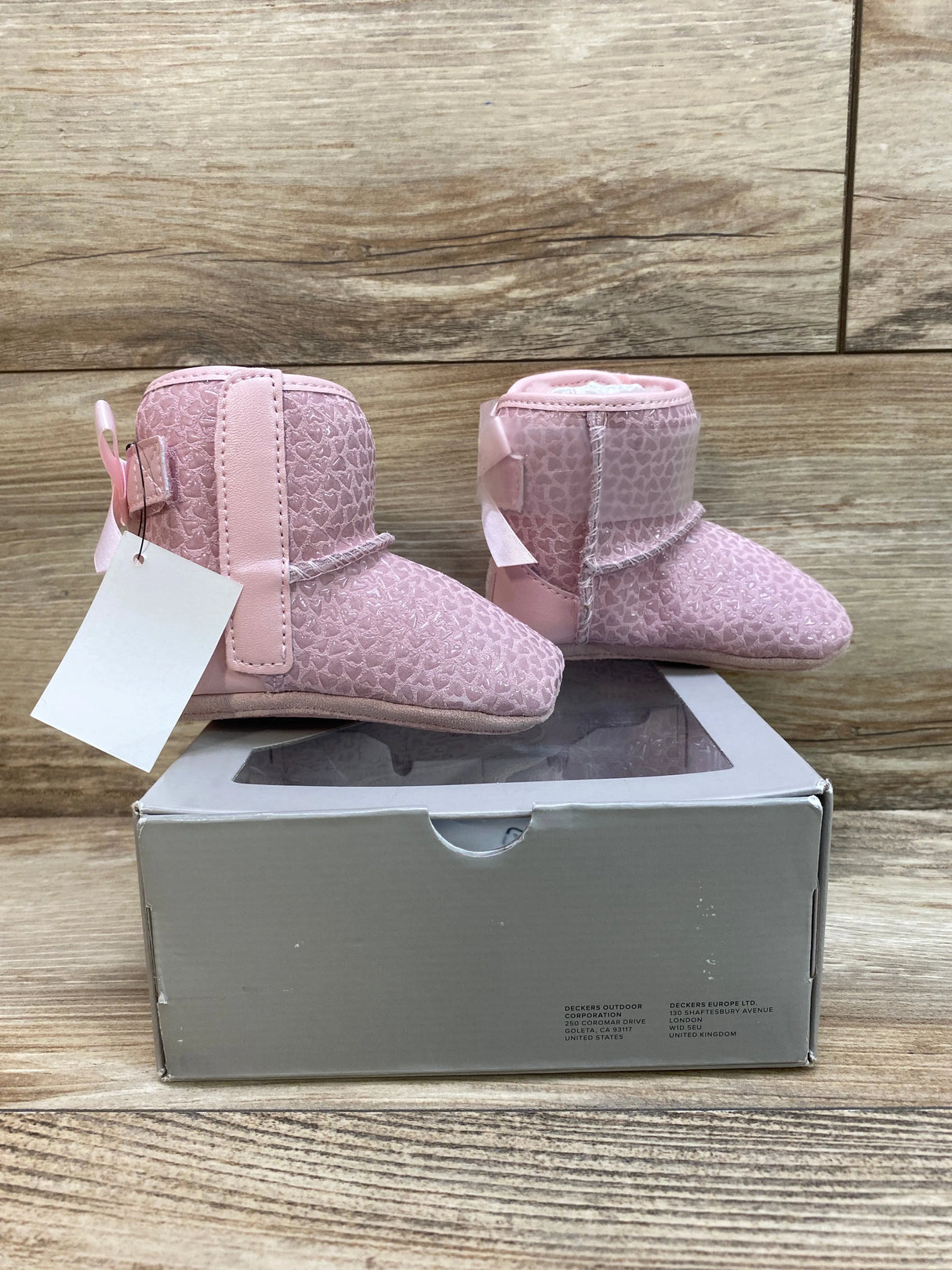 NEW UGG Baby Jesse Bow II Gel Hearts Pink Sz 2c/3c