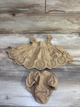 Baby Gap 2pc Eyelet Dress & Bloomers Set Brown sz 6-12m