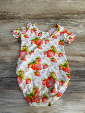 Adorable strawberry print baby onesie, perfect for summer outfits and newborn clothing.