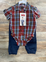 NEW Wrangler 2Pc Red Button-Up Bodysuit & Navy Pants Set sz 18m