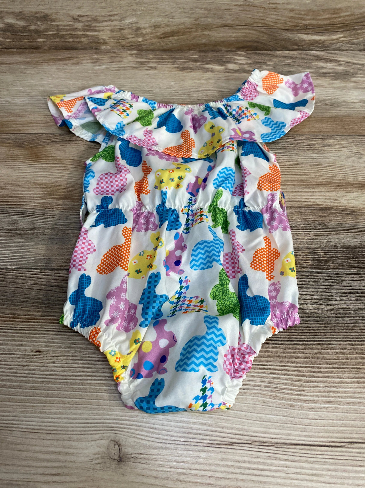 Flounce Trim Bunny Print Romper White sz 12m