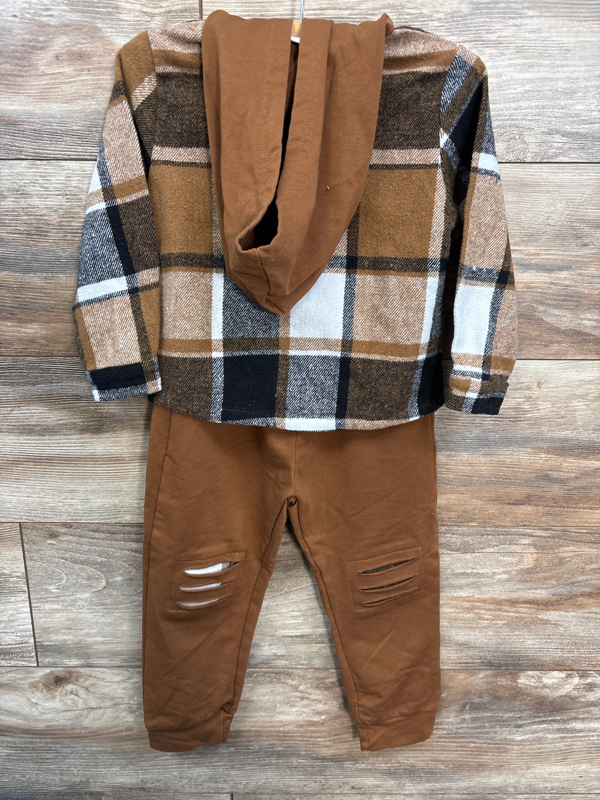 2pc Hooded Flannel & Jogger Set Brown sz 3-4T