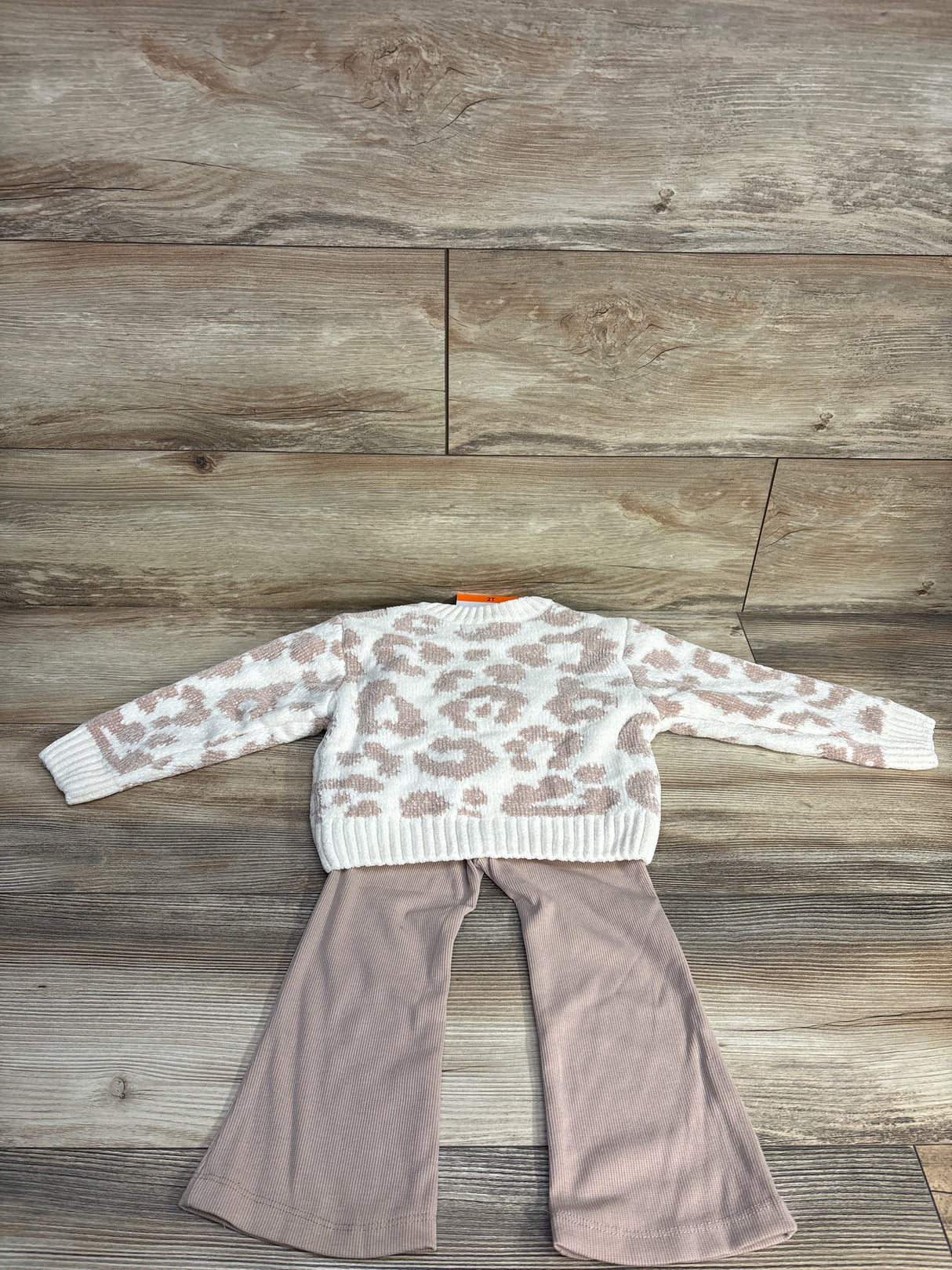 NEW DKNY 2pc Leopard Print Cardigan & Ribbed Pants Set Beige sz 2T