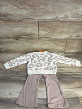 NEW DKNY 2pc Leopard Print Cardigan & Ribbed Pants Set Beige sz 2T