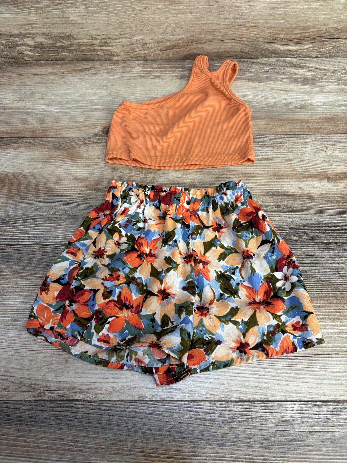 Shein 2pc Ribbed Top & Shorts Orange sz 12-18m