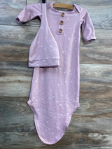 Caden Lane 2pc Tiny Hearts Knot Gown & Hat Dusty Pink sz 0-3m