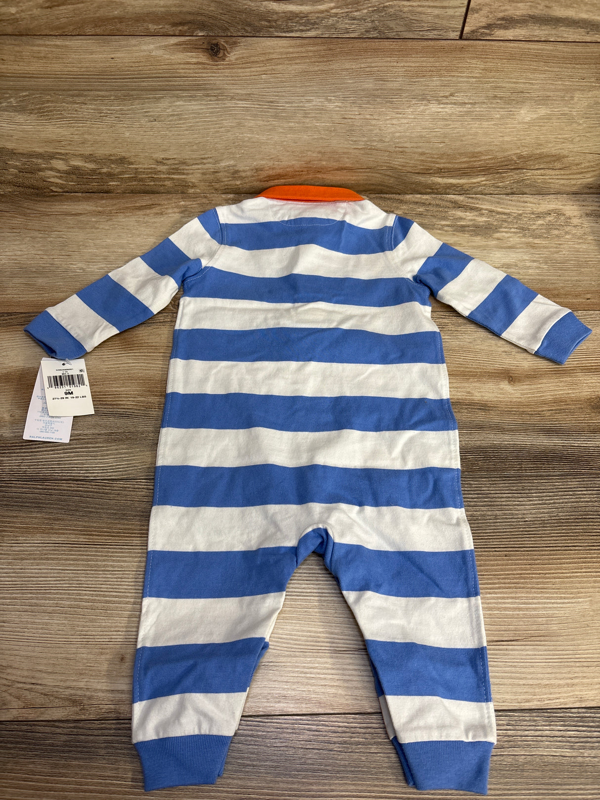 NEW Ralph Lauren Striped Cotton Rugby Coverall Blue sz 9m