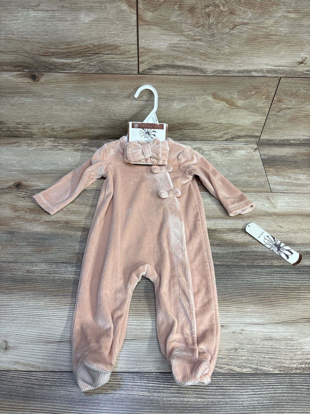 NEW Daisy Fuentes 2pc Ribbed Velour Sleeper & Headband Set Pink sz 3-6m
