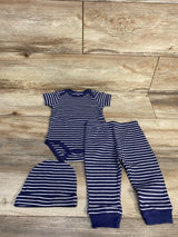 3pc Striped Bodysuit + Pants + Hat Navy sz 9m