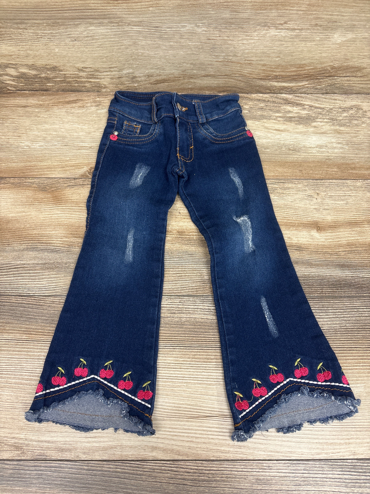 Embroidered Cherry Stretchy Denim Bootcut Jeans Blue sz 2T