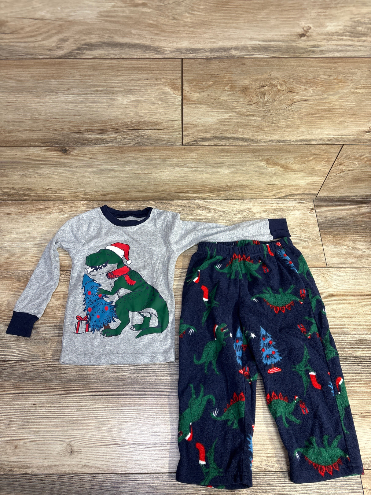 Carter's 2pc Christmas T-Rex Pajama Set Grey sz 2T