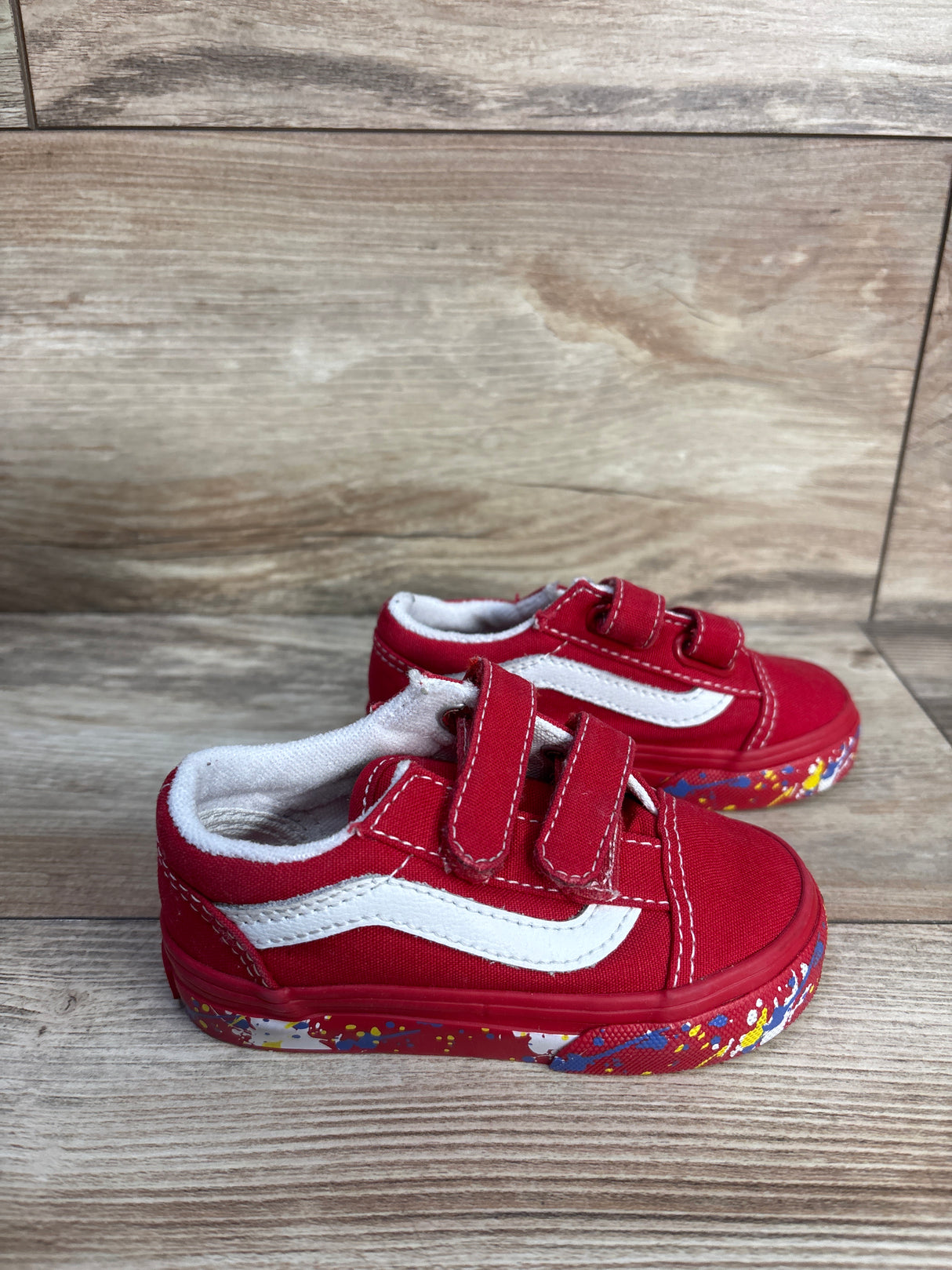 Vans Old Skool V Paint Splatter Sneakers Red sz 6c