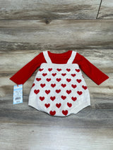 NEW Cat & Jack 2pc Shirt & Knit Heart Print Shorts Red sz 3-6m