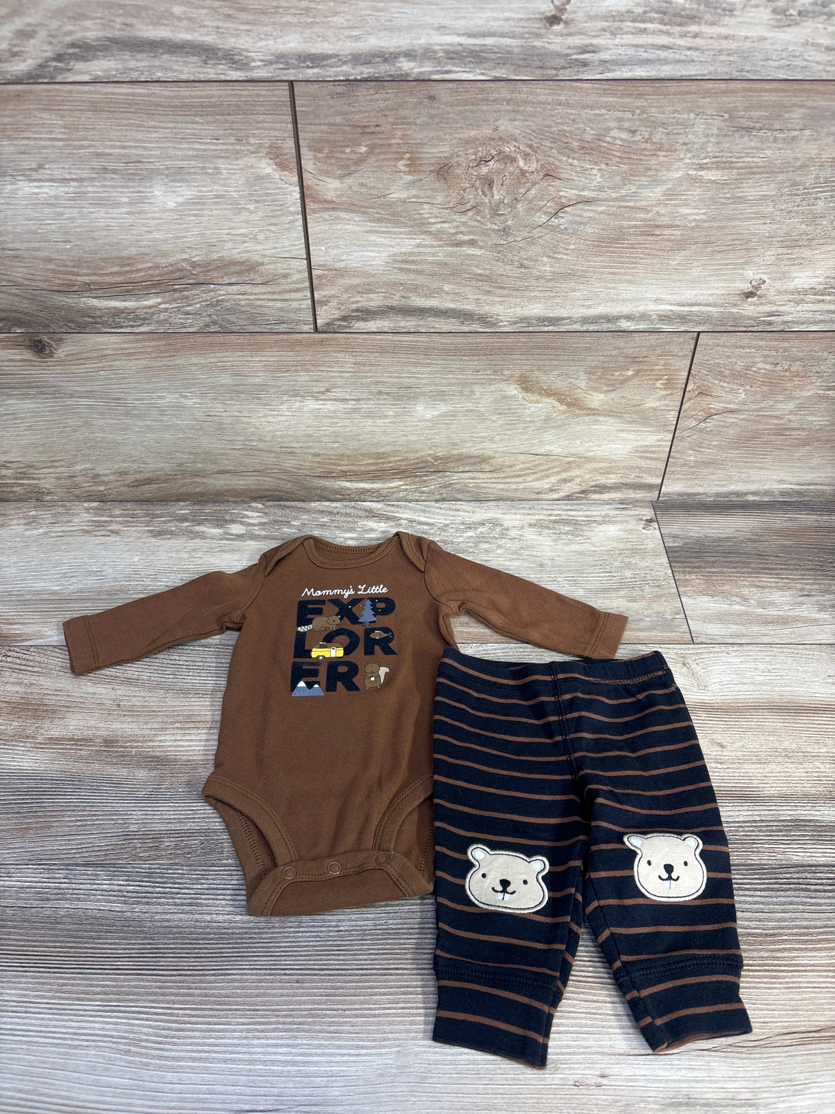 Carter's 2pc Mommy's Little Explorer Bodysuit & Pants Set Brown sz 3m