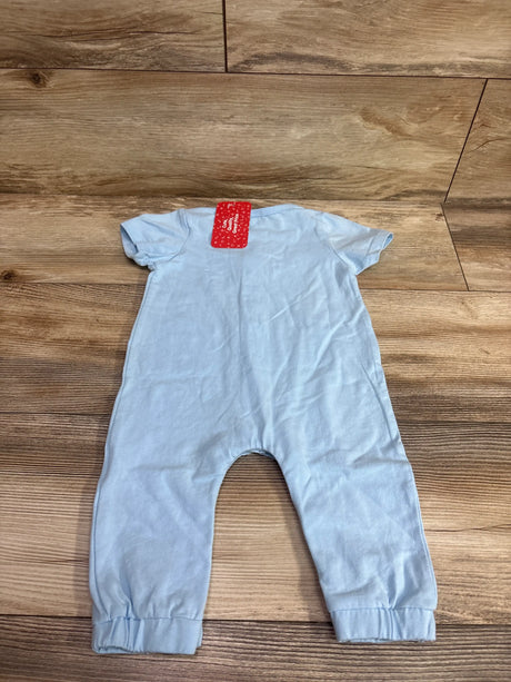 New light blue PatPat Mini Boss baby jumpsuit size 6-9m on a wooden background