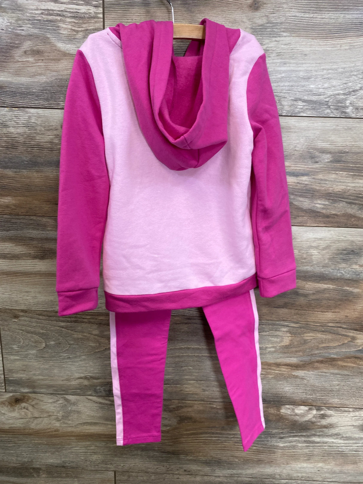 Pink and light pink kids hoodie set with matching leggings, perfect for cozy playtime or casual wear.