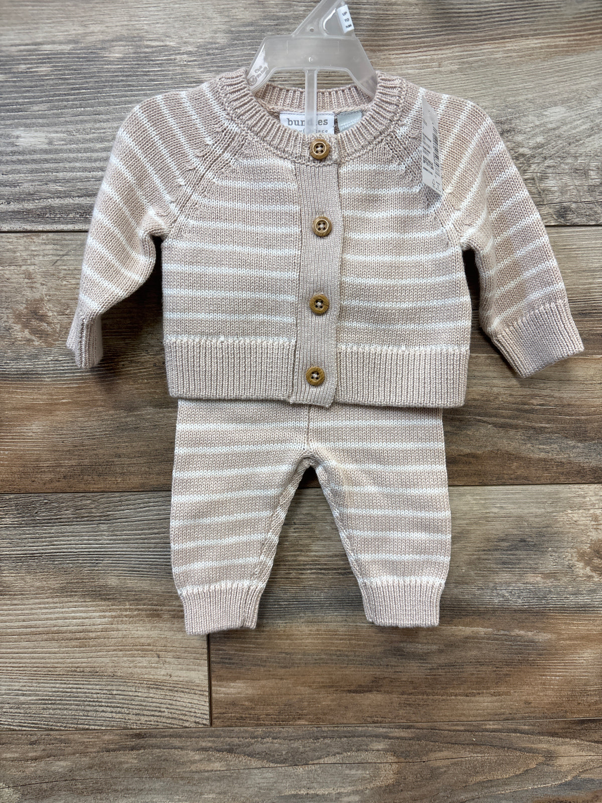 NEW Children's Place 2pc Striped Knit Button-Up Sweater & Pants Set Beige sz Newborn