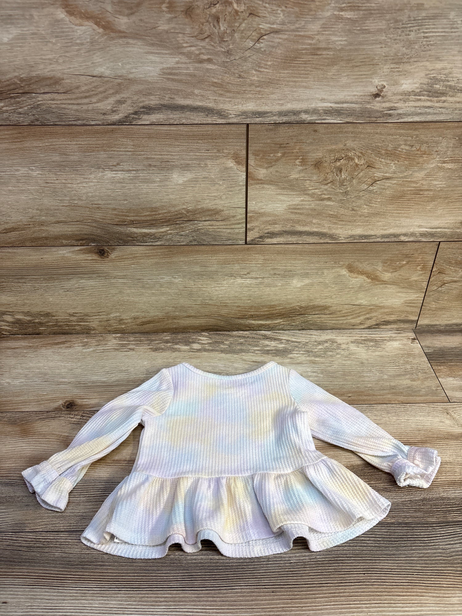 Cat & Jack Tie-Dye Waffle Knit Peplum Top White sz 12m