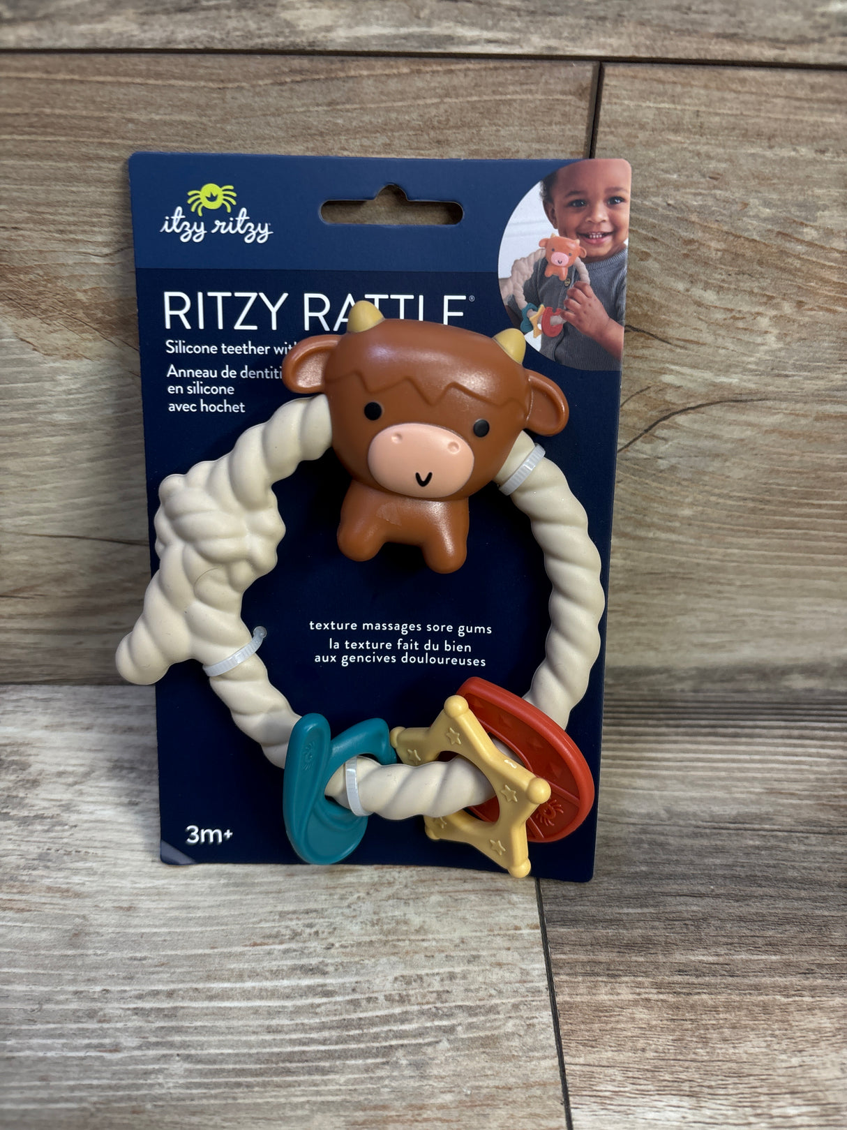 NEW Itzy Ritzy Ritzy Ring Rattle & Teether - Highland Cow