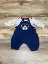 Disney Baby 2pc Mickey Mouse Shirt & Overalls Grey/Blue sz 0-3m