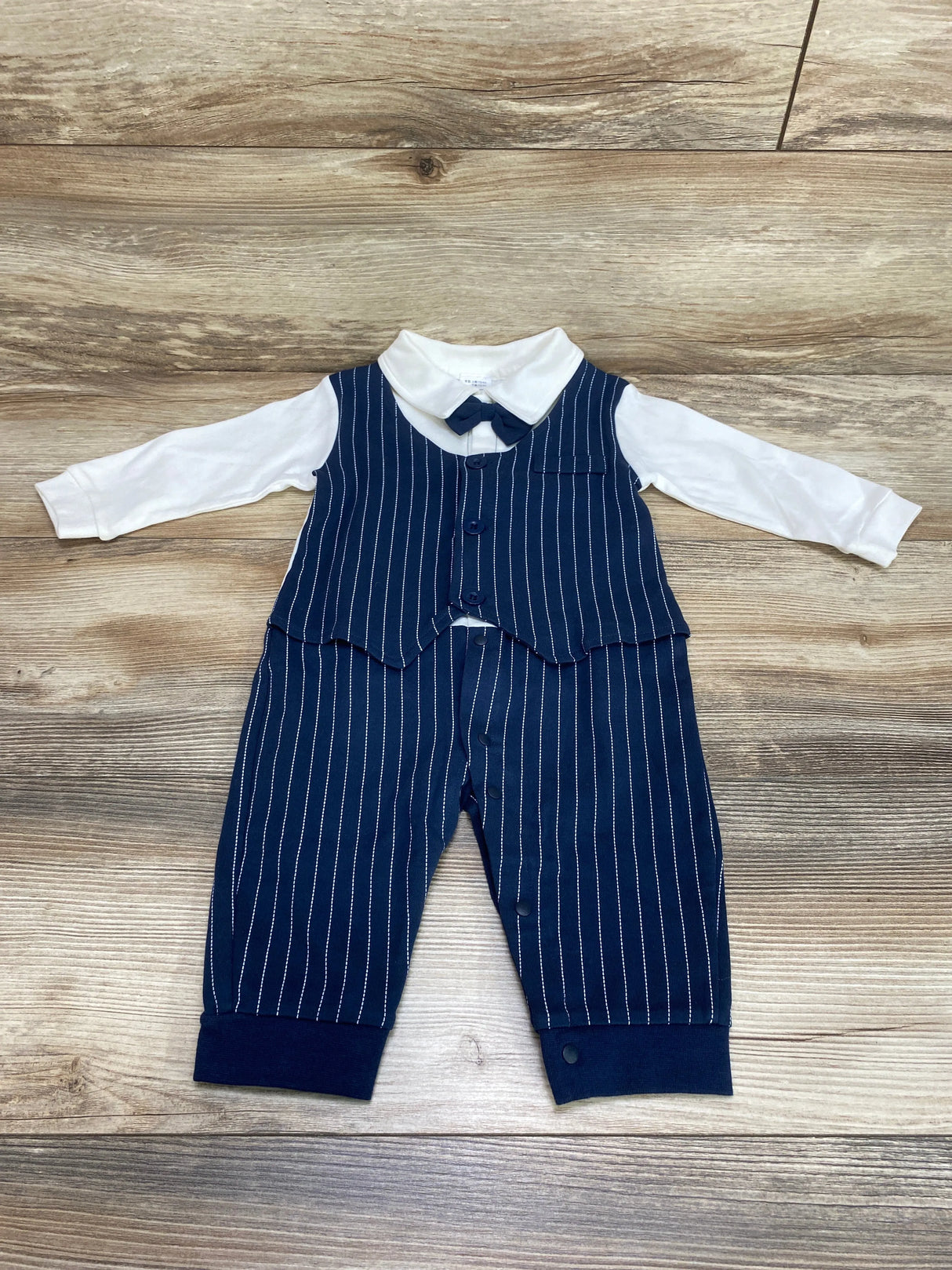 Striped Polo Coverall Blue/White sz 6m