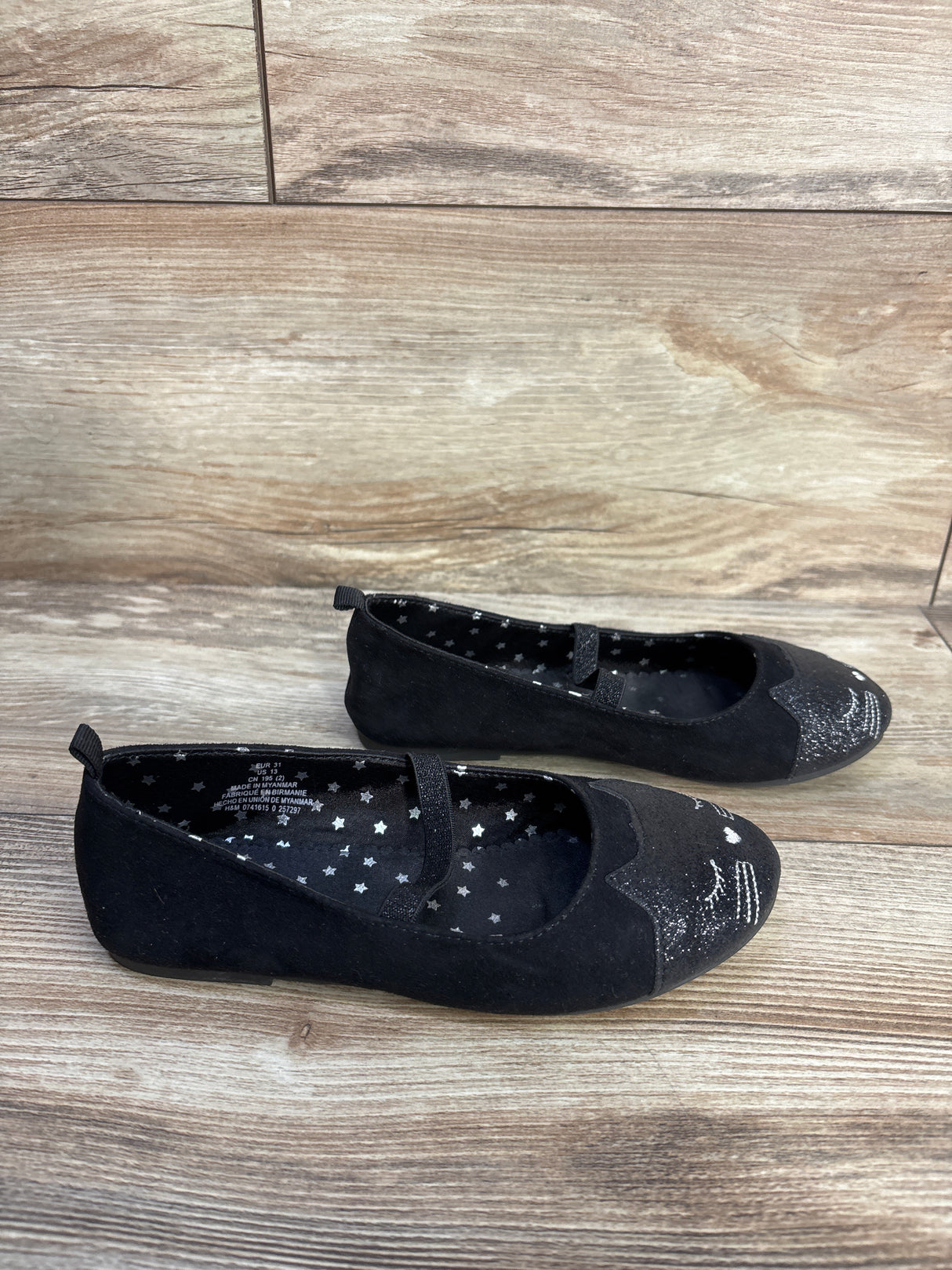 H&M Glittery Cat Ballet Flats Black sz 13c