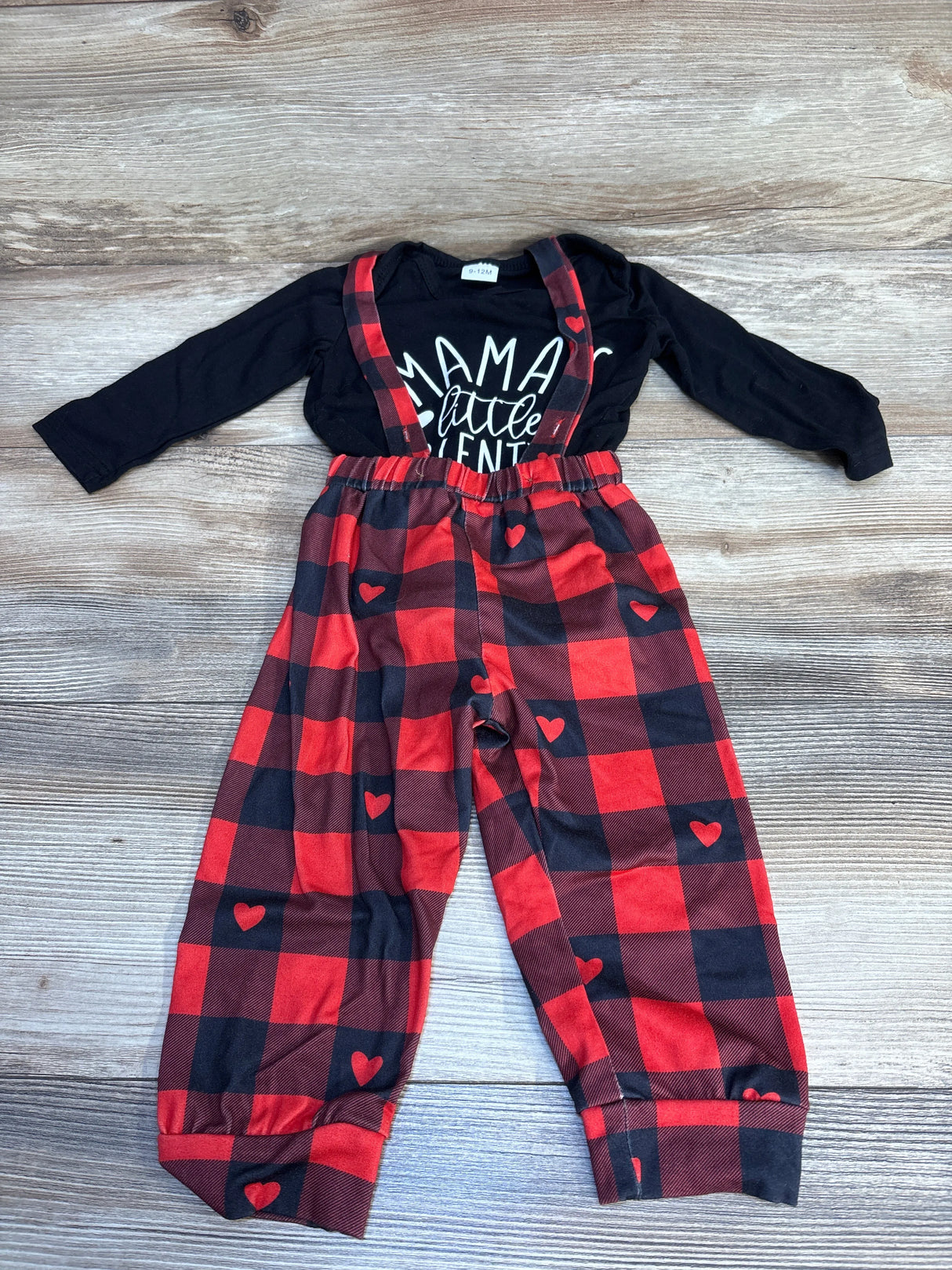 2pc Mama's Little Valentine Bodysuit & Suspender Set Black sz 9-12m
