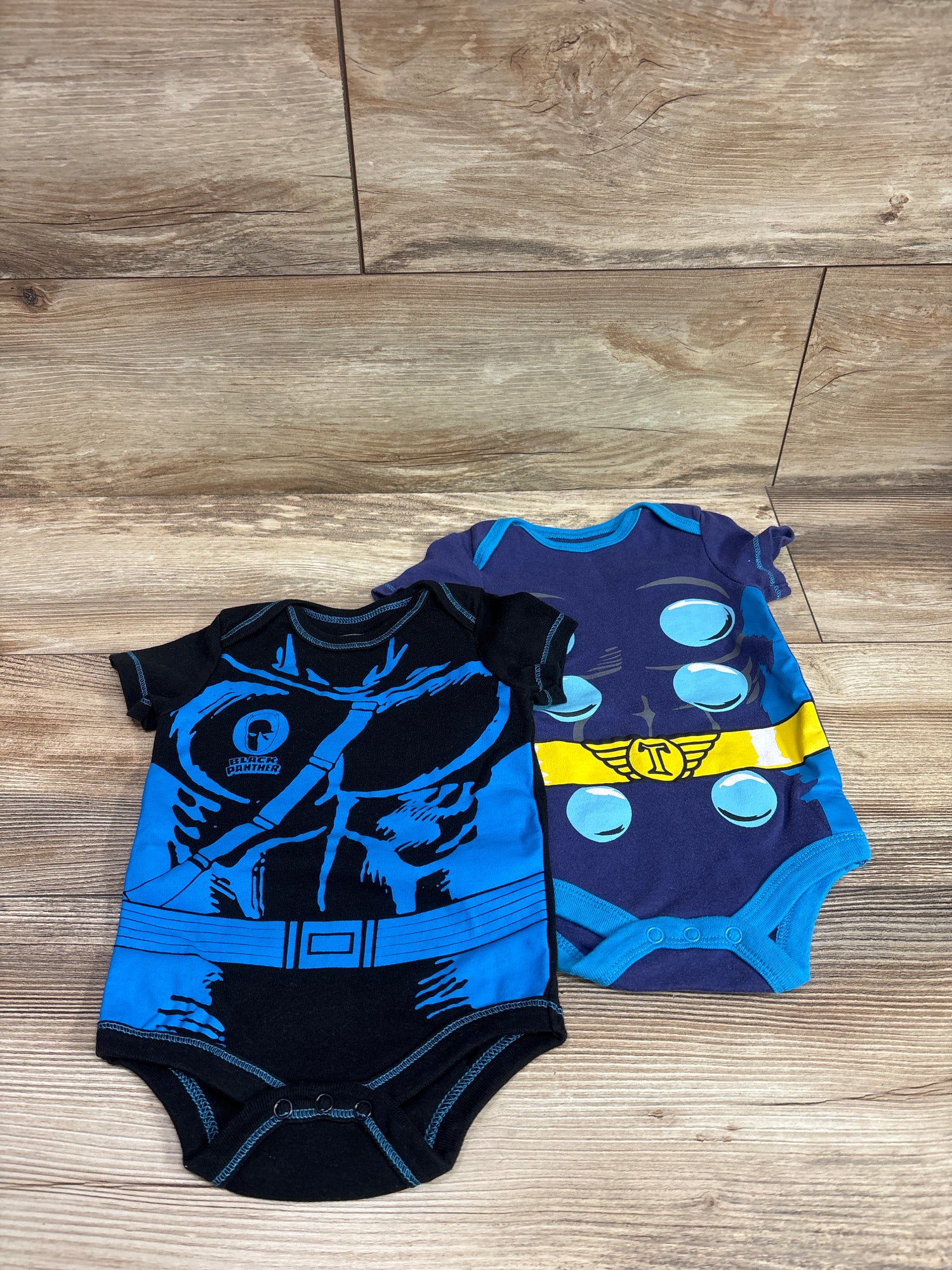 Marvel 2pk Thor & Black Panther Bodysuits Blue sz 6-9m