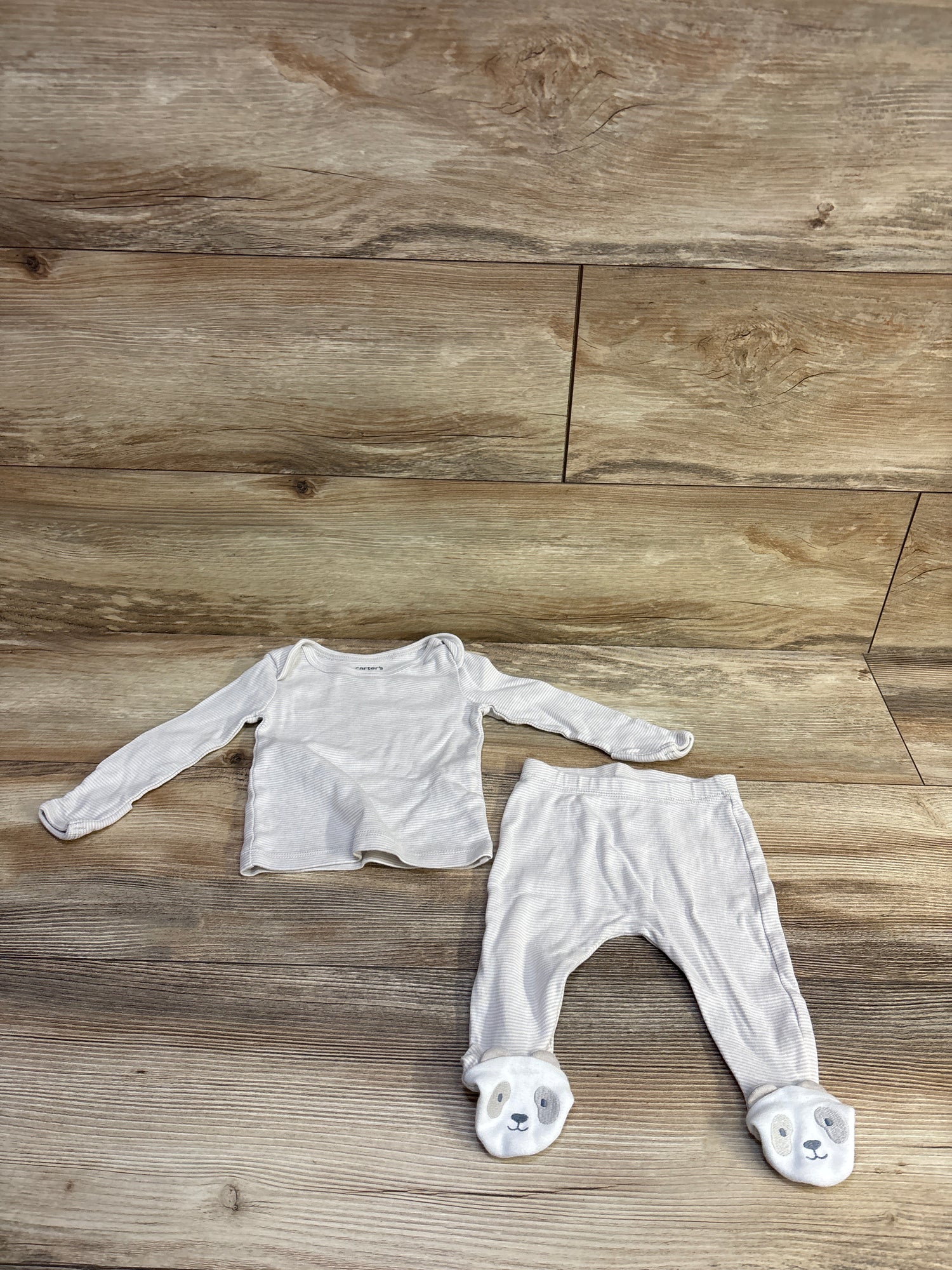Just One You 2pc Striped Shirt & Footed Pants Set White sz 3m
