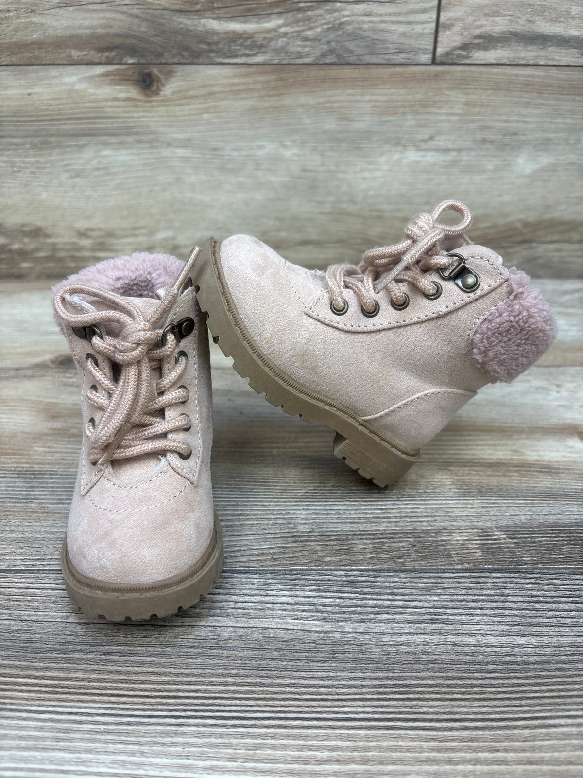 Old Navy Faux-Fur Cuff Lace-Up Winter Boots Pink sz 5c