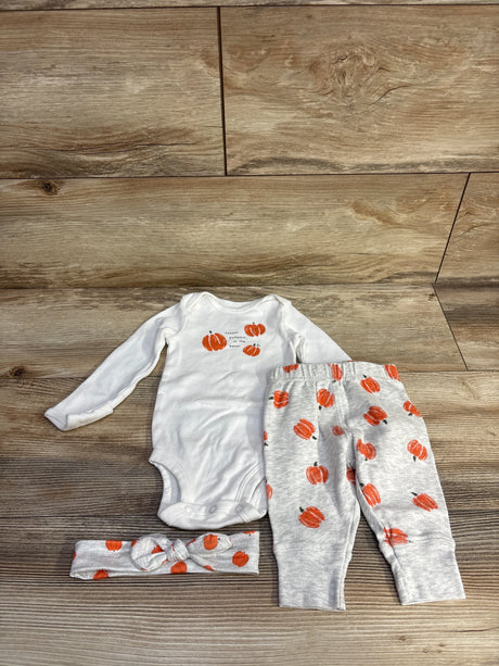 Child Of Mine 3pc Newest Pumpkin Bodysuit + Pants + Headband White sz 0-3m - Me n Mommy To Be