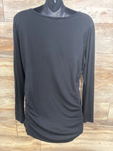 Black long sleeve maternity top with side ruching, displayed on mannequin for resale
